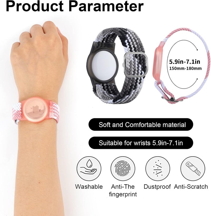 FNCOLL 2 Pack Kids Wristband for AirTag, Nylon Watch Band GPS Tracker Holder Protective Case Compatible with Apple Air Tag, Adjustable Anti-lost Bracelet for Toddler Baby Children Elders - Image 3